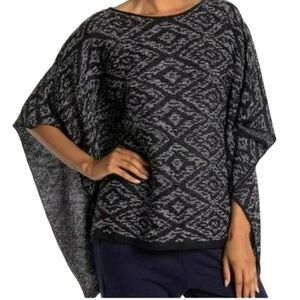 EILEEN FISHER Knit Poncho OS Organic Linen Textured Geometric Diamond‎ One Size